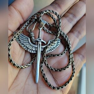 Sterling Silver Byzantine Vintage Chain & Stainless Steel Pendant